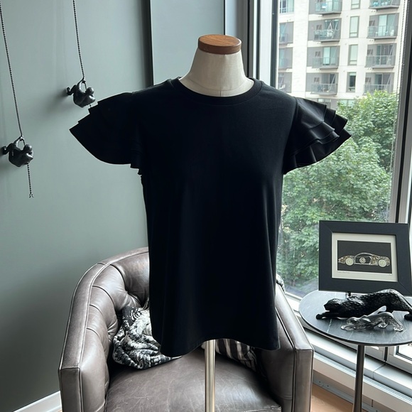 Jason Wu Tiered Flutter Sleeve Tee in Black Size Small - Picture 2 of 10